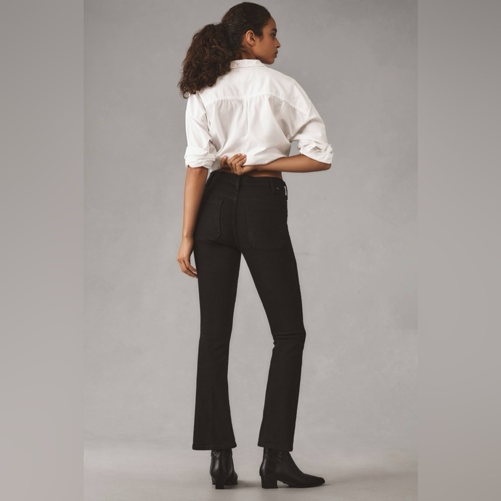 MOTHER Patch Pocket Insider Ankle Mid-Rise Crop Flare Jeans 30 10 black pitch - Picture 4 of 15